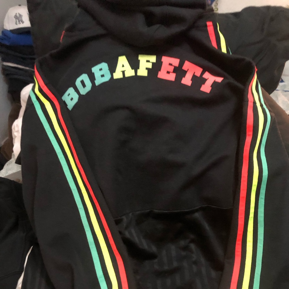 Adidas Boba Fett Star Wars Black Zip up Hoodie with Neon Accents - Picture 8 of 10